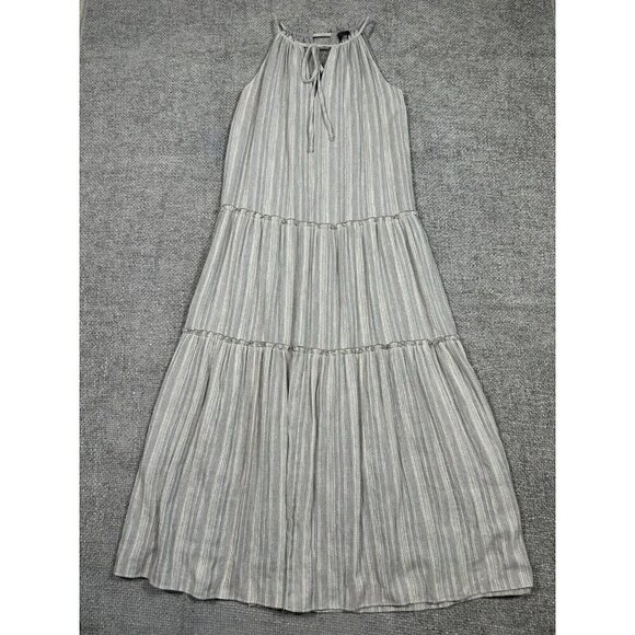 Drew Dress Womens Small Gray Silver Striped Maxi Boho‎ Tiered Cottagecore - Picture 3 of 16